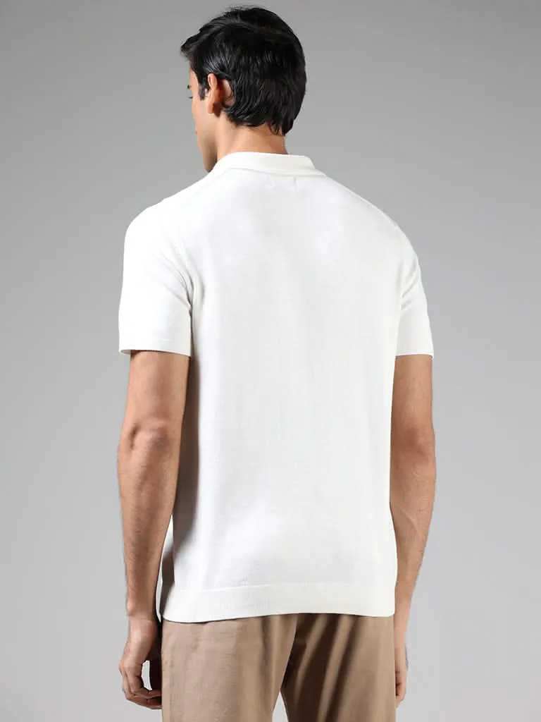 Ascot Off White Relaxed-Fit Polo Zipper T-Shirt