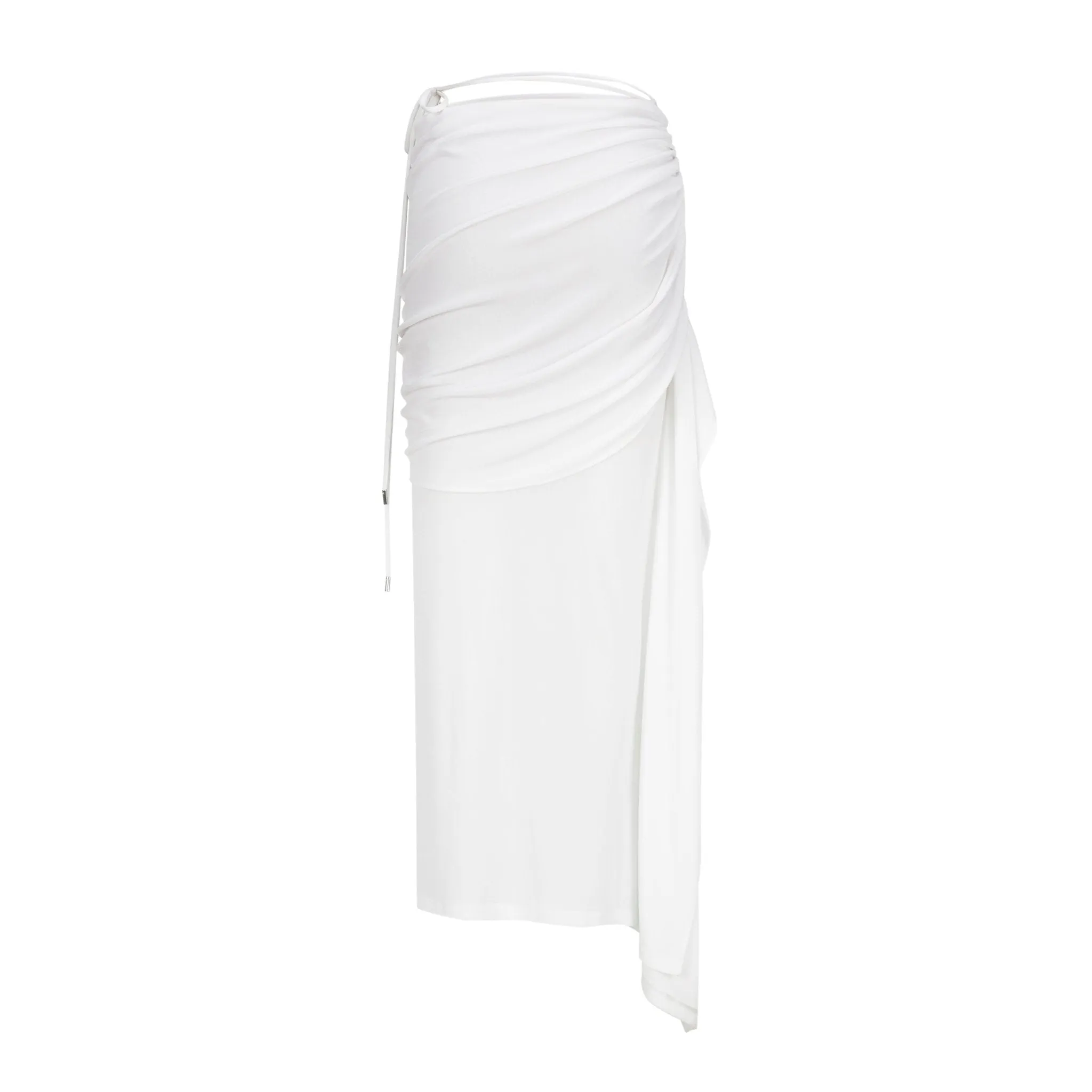 Asymmetric Pleated Draped Maxi Skirt in White