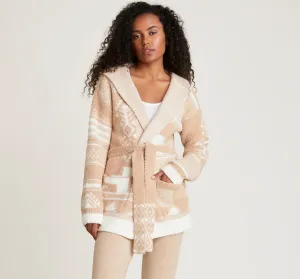 Barefoot Dreams - CozyChic Patchwork Belted Cardigan in Soft Camel/Cream