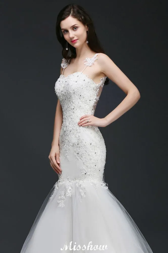 Beading Mermaid Spaghetti Strap Romantic Wedding Dress