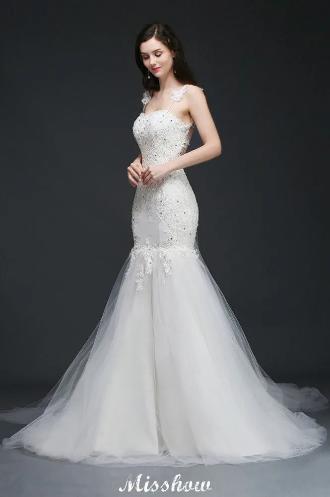 Beading Mermaid Spaghetti Strap Romantic Wedding Dress