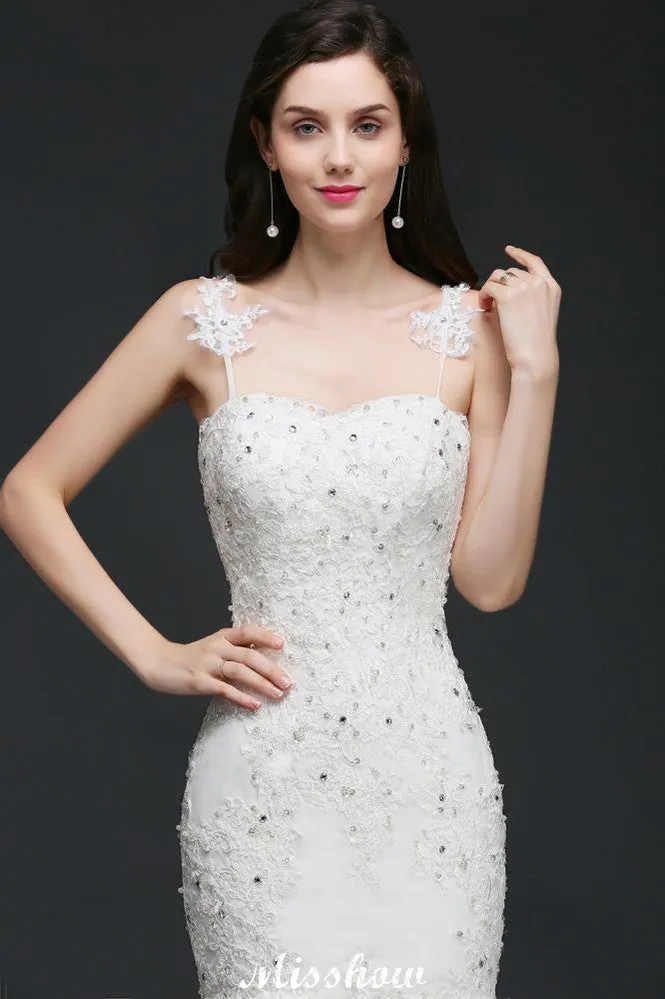 Beading Mermaid Spaghetti Strap Romantic Wedding Dress