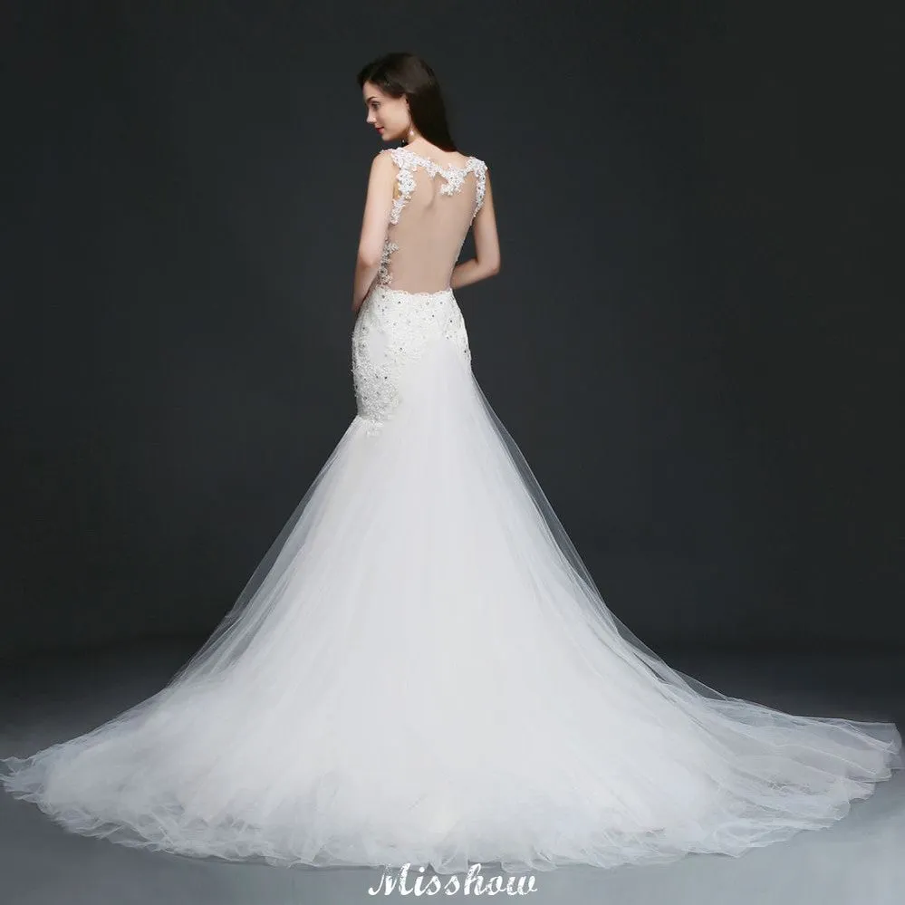 Beading Mermaid Spaghetti Strap Romantic Wedding Dress