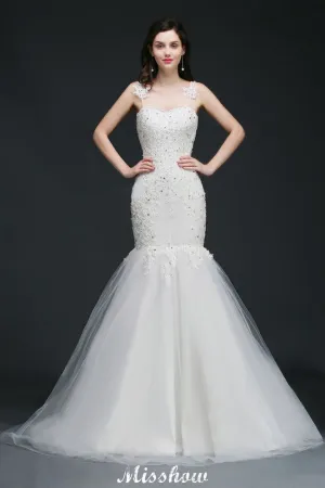 Beading Mermaid Spaghetti Strap Romantic Wedding Dress