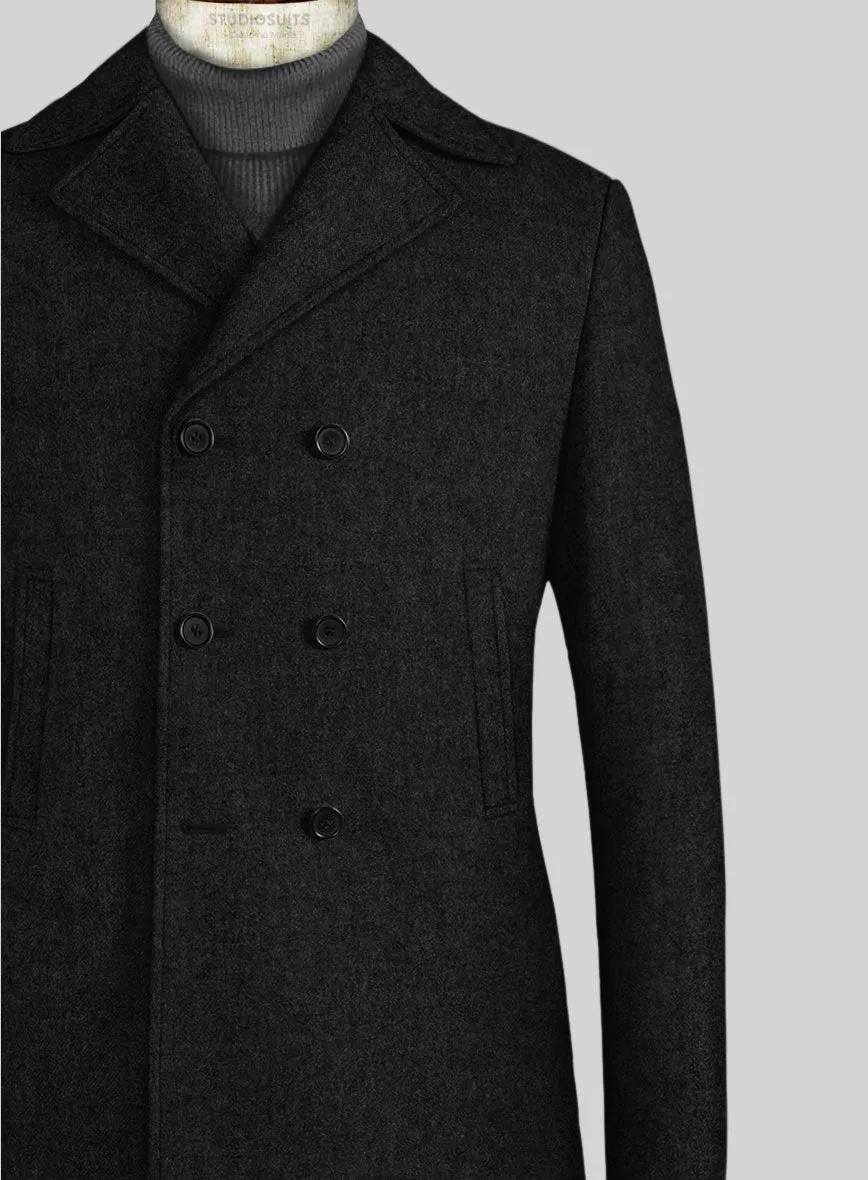 Black Heavy Tweed Pea Coat