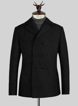 Black Heavy Tweed Pea Coat