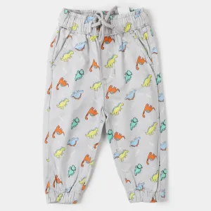 Boys Cotton Pant Print Dino - GREY