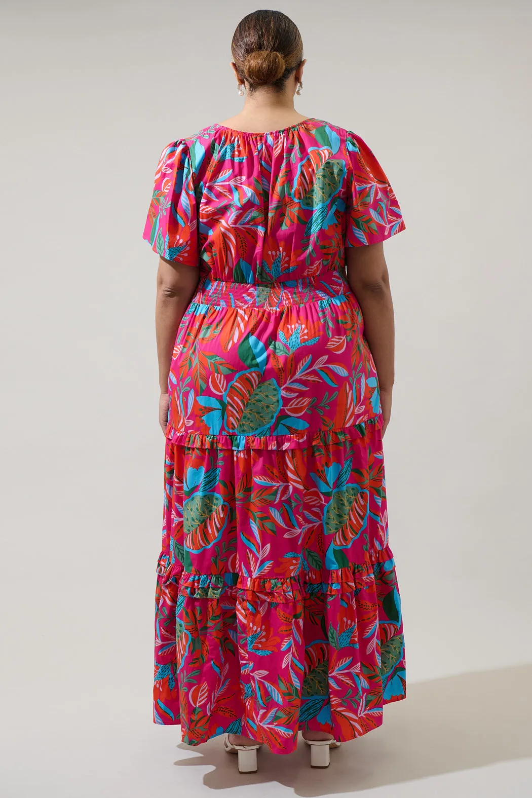 Cactus Blossom Palmer Poplin Tiered Maxi Dress Curve