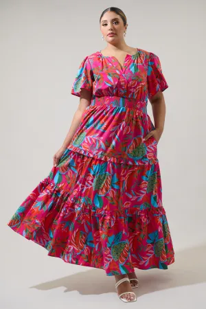 Cactus Blossom Palmer Poplin Tiered Maxi Dress Curve