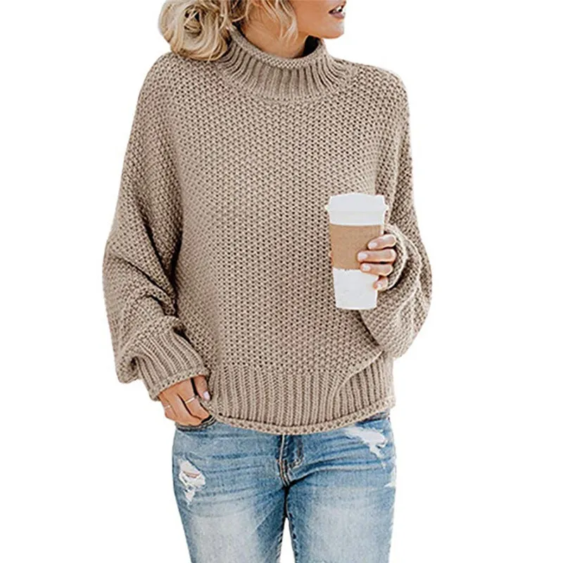 Cardigan thick thread turtleneck pullover