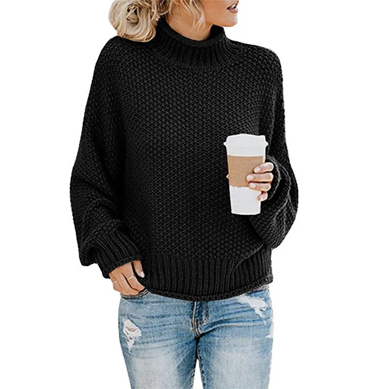 Cardigan thick thread turtleneck pullover