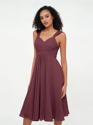 Chiffon Empire Short Dresses with Pockets-Cabernet Plus Size