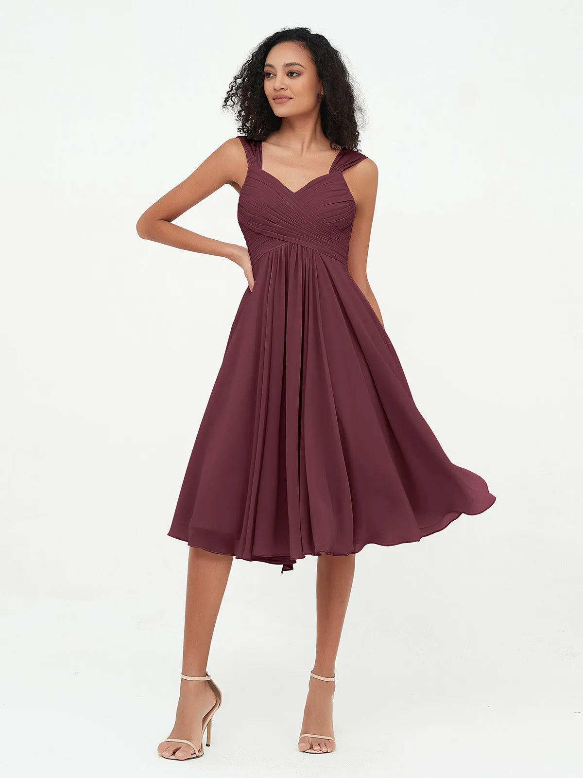 Chiffon Empire Short Dresses with Pockets-Cabernet Plus Size