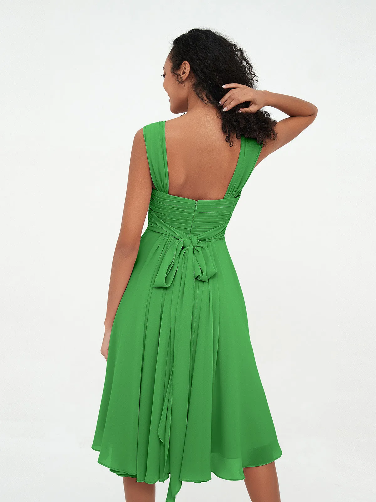 Chiffon Empire Short Dresses with Pockets-Green Plus Size