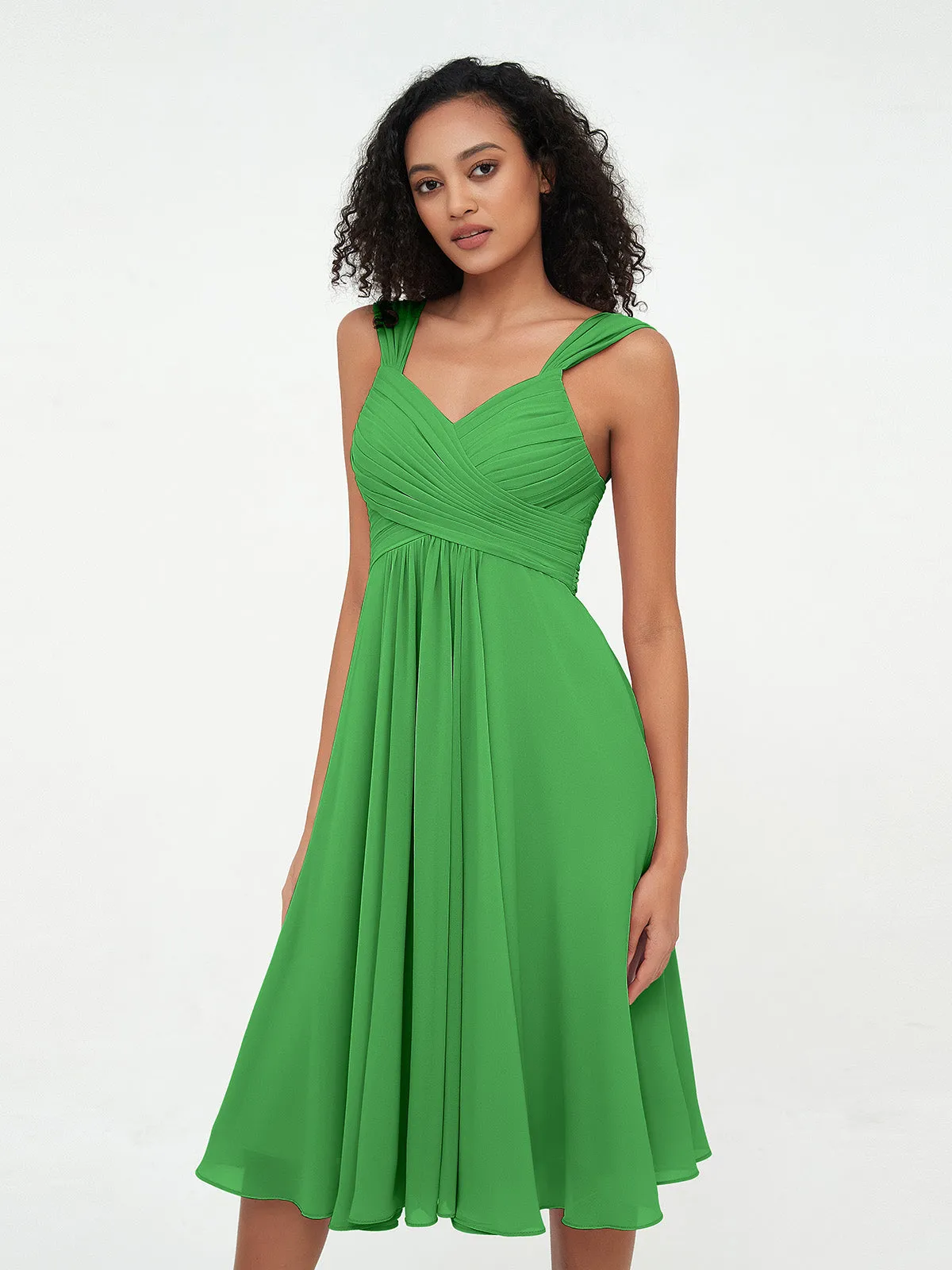 Chiffon Empire Short Dresses with Pockets-Green Plus Size