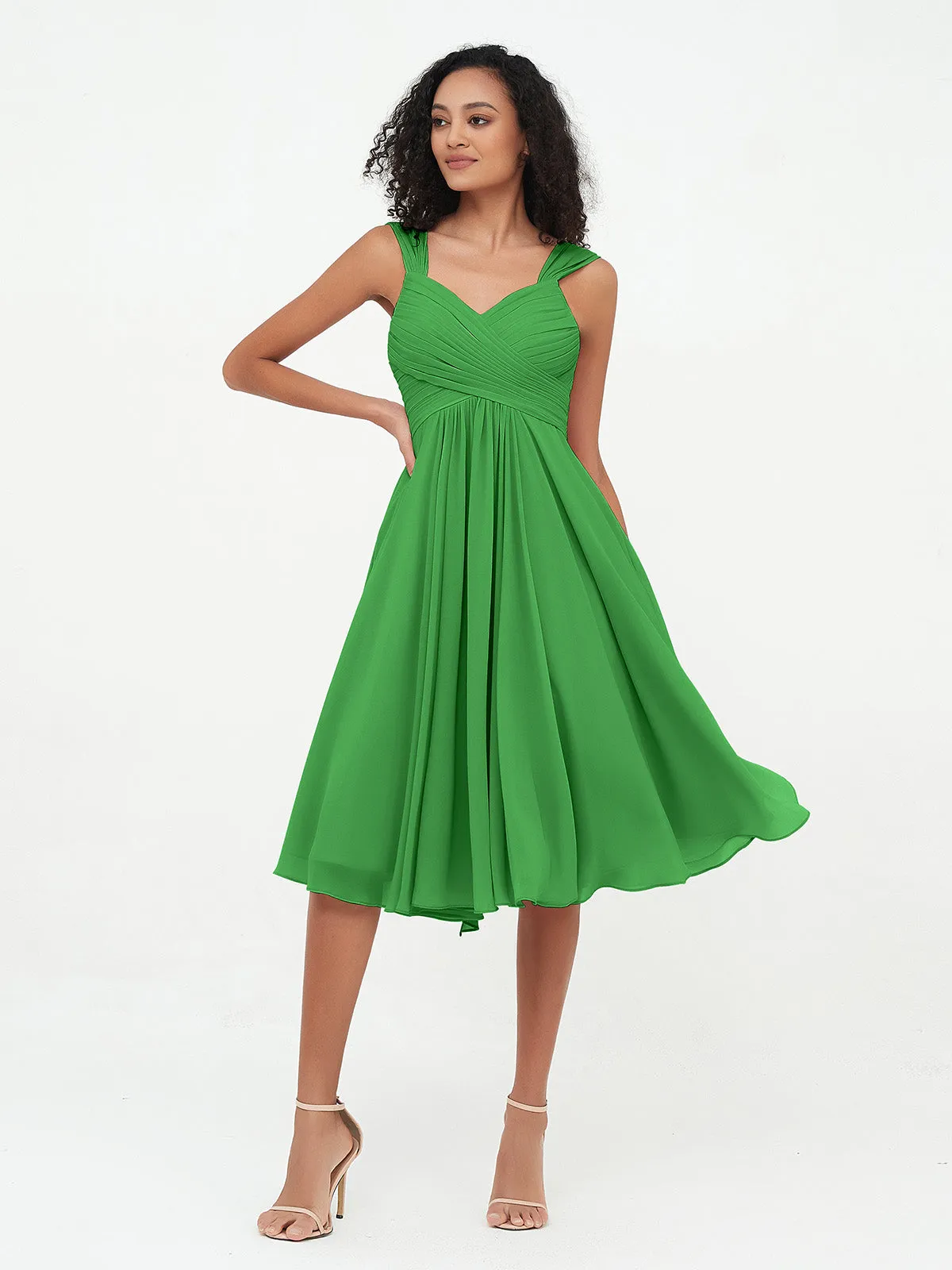 Chiffon Empire Short Dresses with Pockets-Green Plus Size