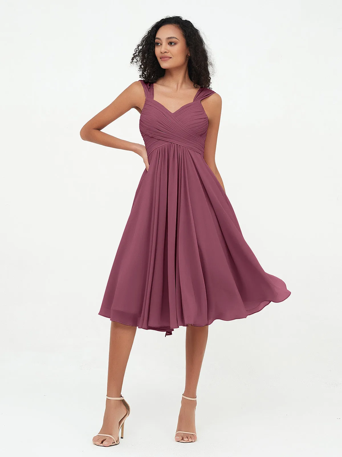 Chiffon Empire Short Dresses with Pockets-Mulberry Plus Size