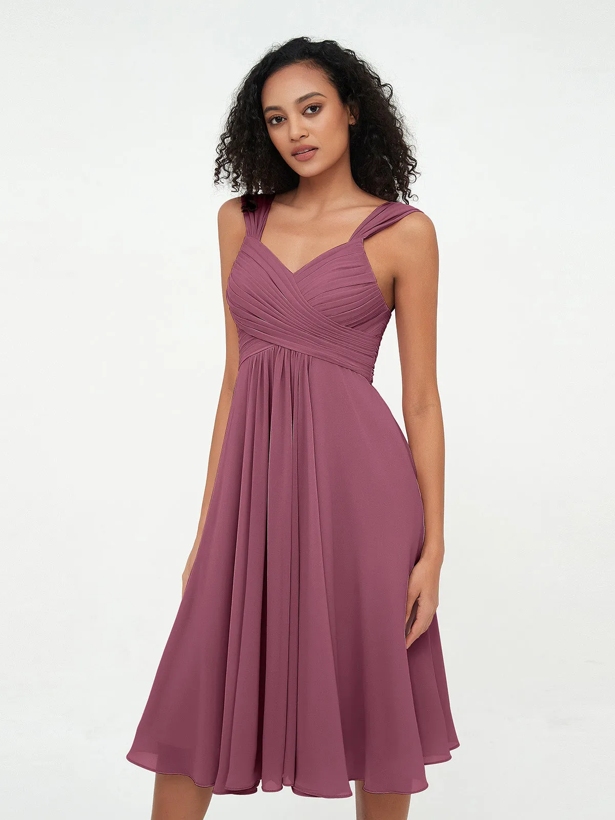 Chiffon Empire Short Dresses with Pockets-Mulberry Plus Size