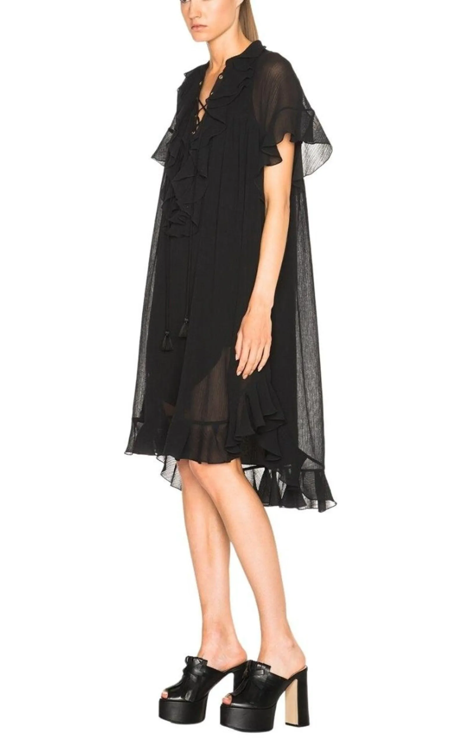 Cotton Crepon Gauze Ruffle Dress