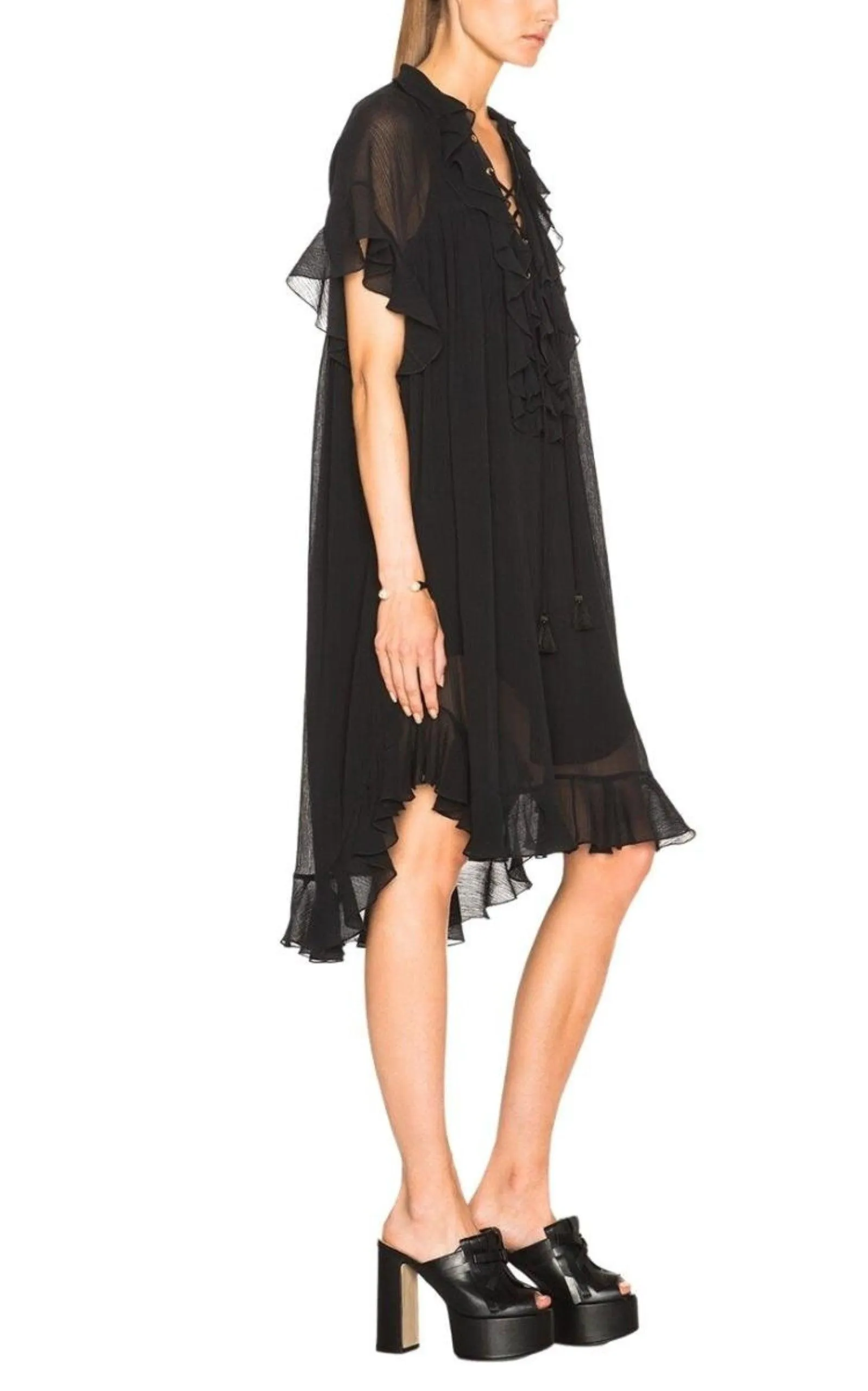 Cotton Crepon Gauze Ruffle Dress