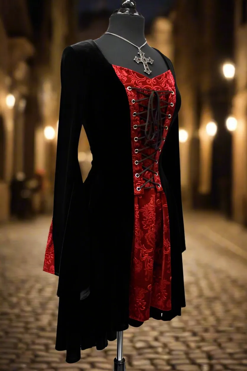 DRAGONLADY DRESS - BLACK w/ RED VELVET