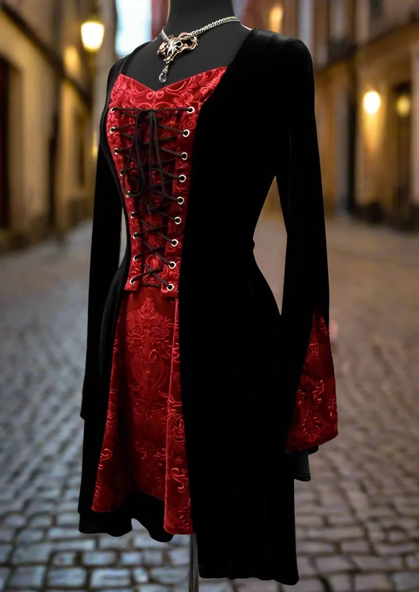 DRAGONLADY DRESS - BLACK w/ RED VELVET