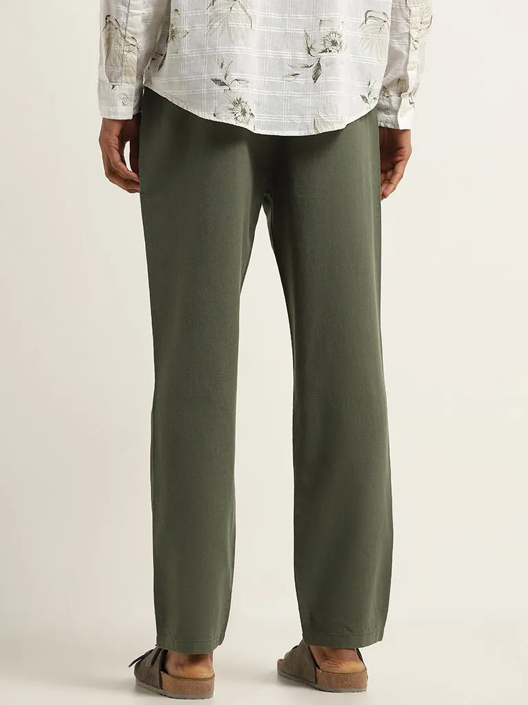 ETA Olive Cotton Blend Relaxed Fit Chinos