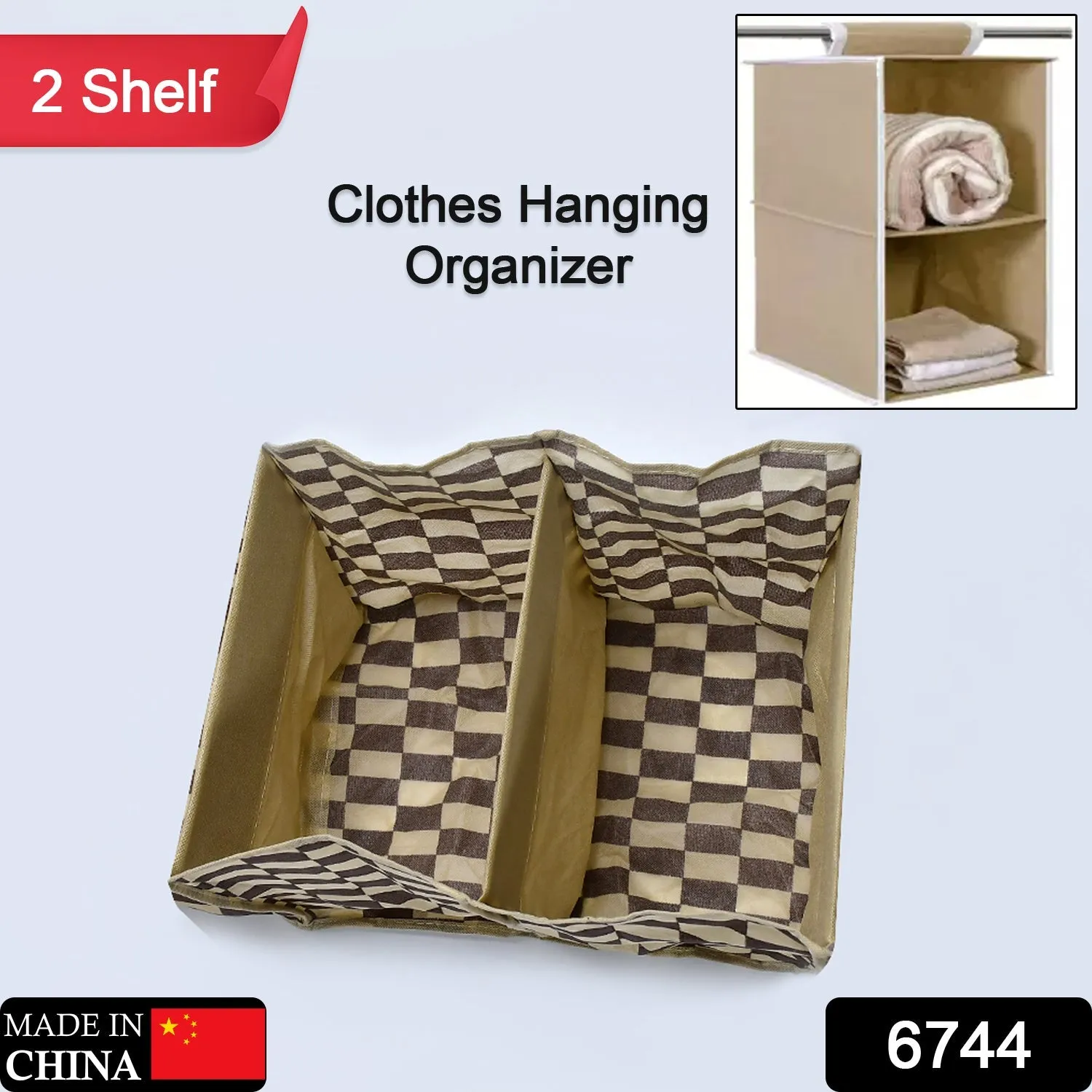 Fabric Hanging 2-Shelf Closet Cloth Organizer