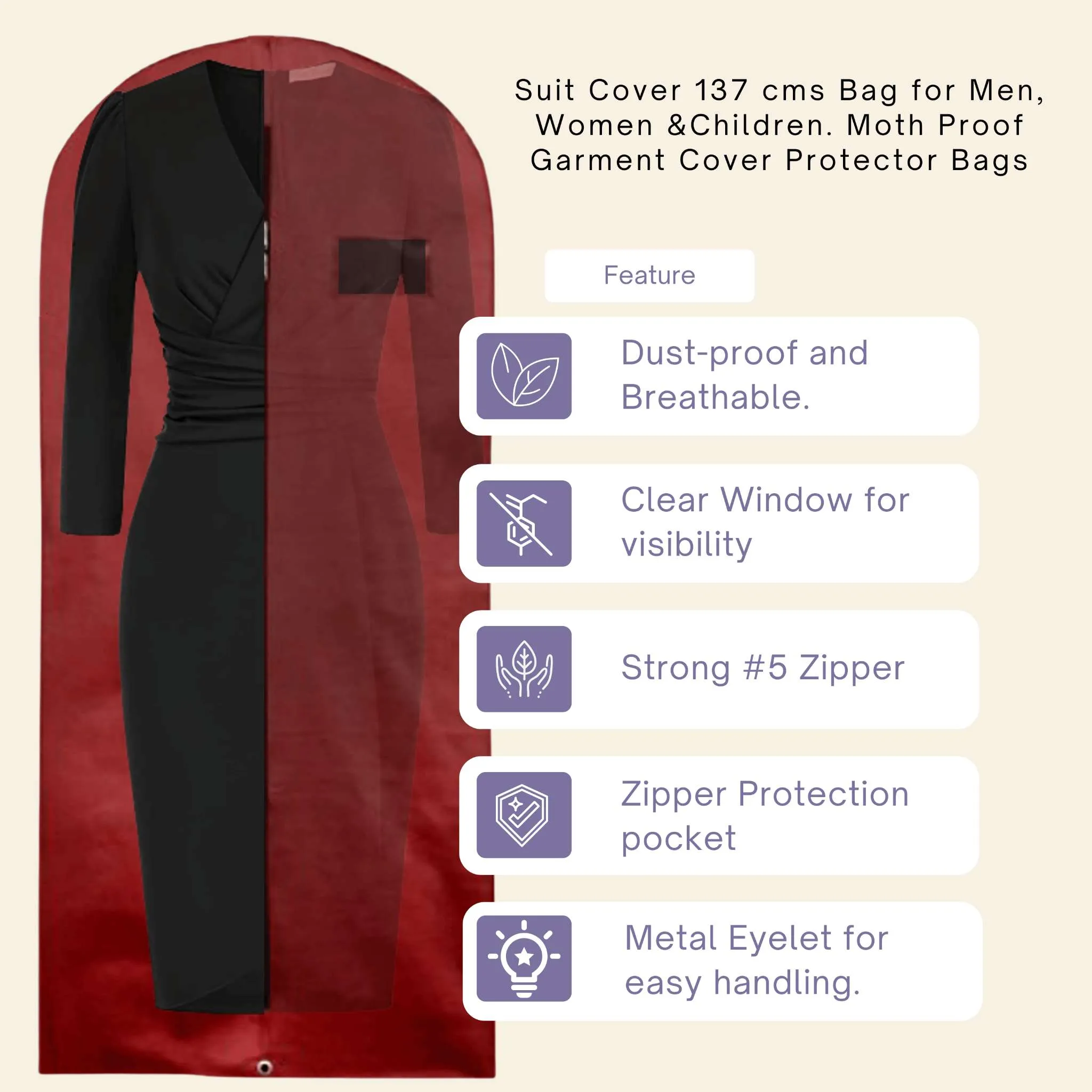 Foldable Long Dress Cover - 54" Maroon