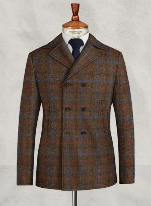 Harris Tweed Brown Checks Pea Coat