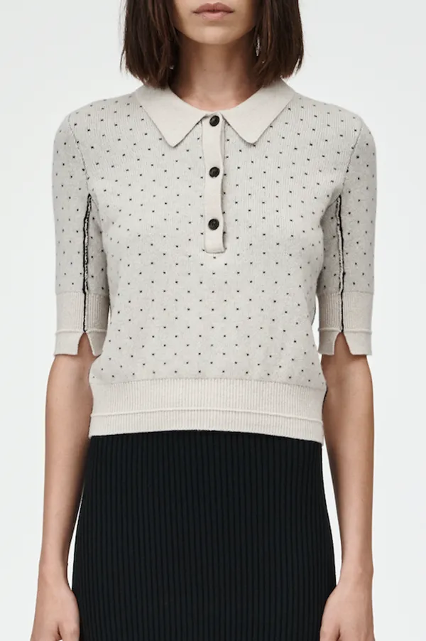 Jacquard Polo in Crema Dot