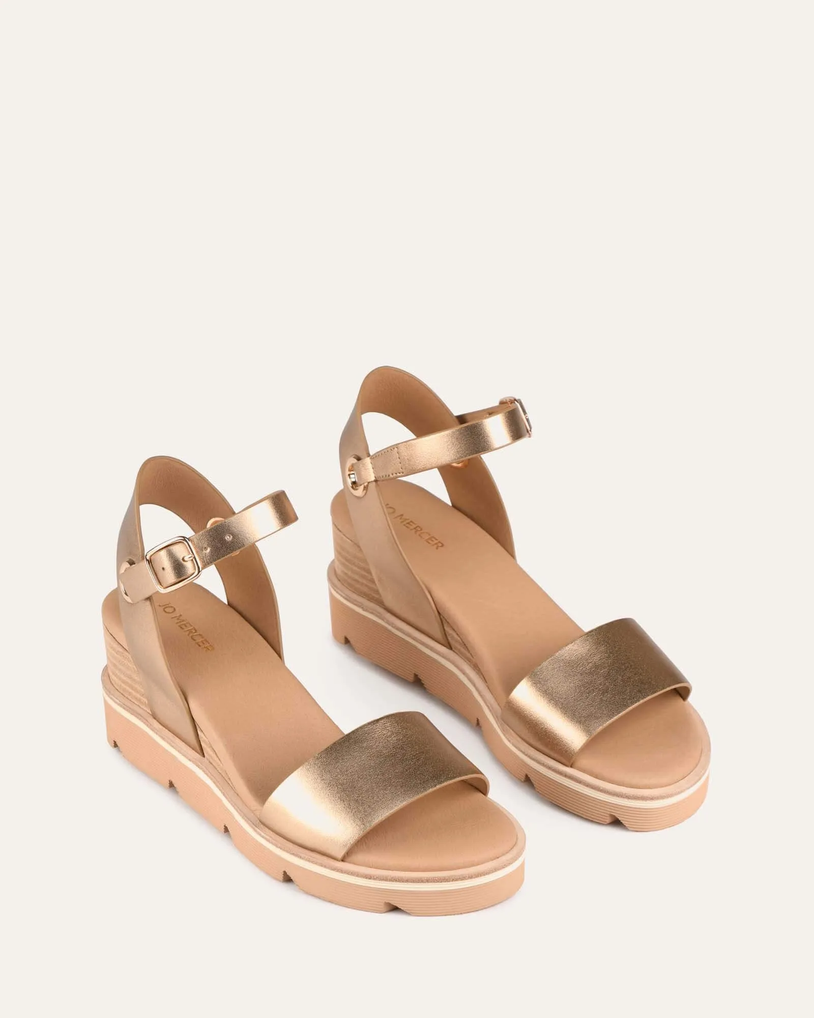 KATIE MID HEEL WEDGE SANDALS GOLD LEATHER