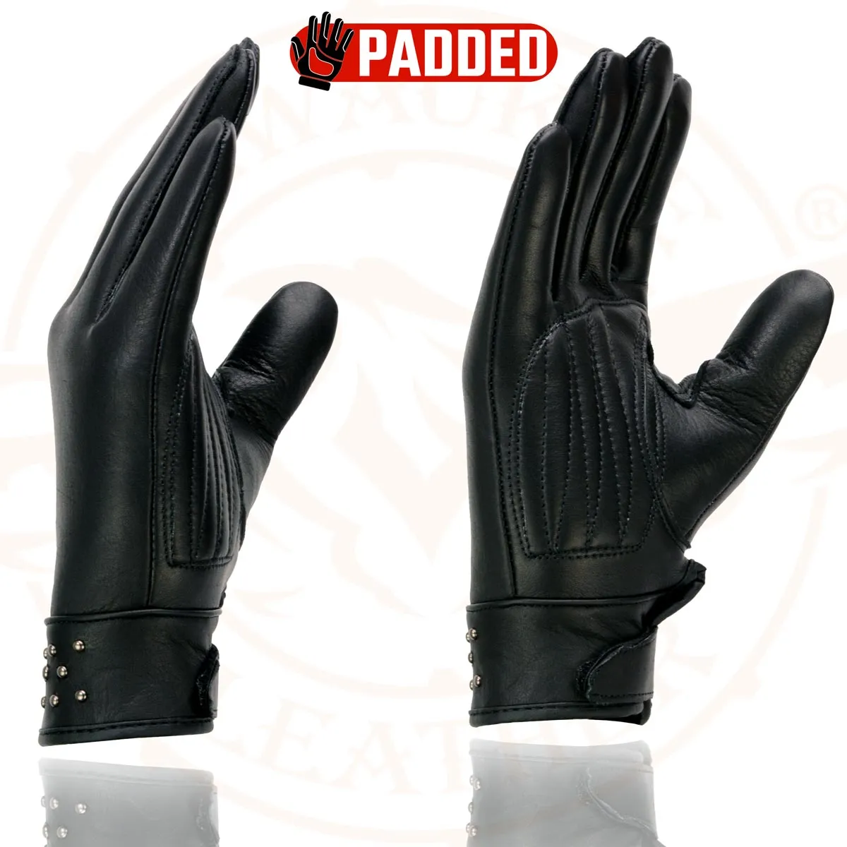 Milwaukee Leather MG7760 Women's Black Leather Gel Palm Lightweight Motorcycle Hand Gloves W/ Stylish ‘Wrist Detailing’