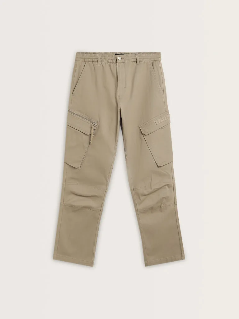 Nuon Beige Relaxed-Fit Mid-Rise Cotton Blend Chinos