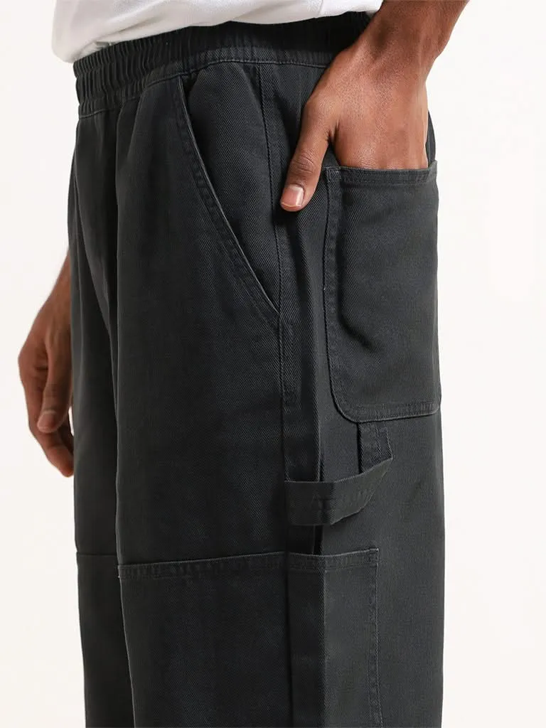 Nuon Faded Black Elasticated Cotton Relaxed Fit Chinos