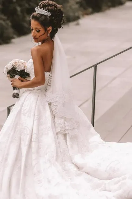 Off The Shoulder A-Line White Wedding Dress Romantic Bridal Gowns