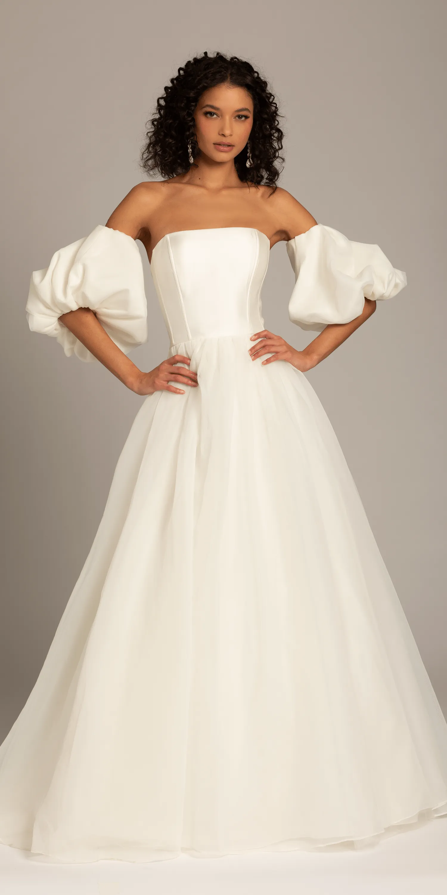 Organza Lace Up Back Ballgown with Detachable Sleeves