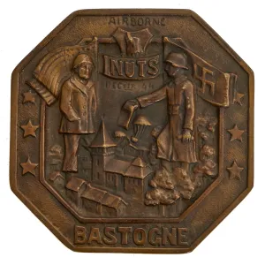 Original WWII U.S. 101st Airborne Battle of the Bulge Bronze NUTS Plaque