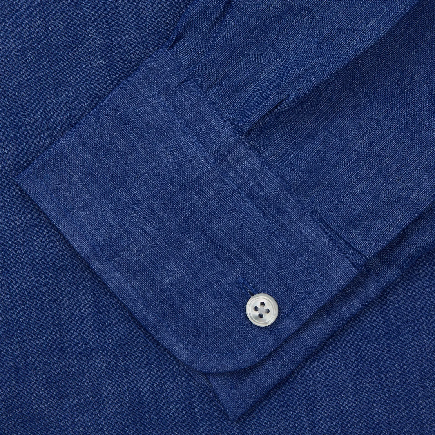 Plain Indigo Linen Weekend Fit Shirt with Stand Collar