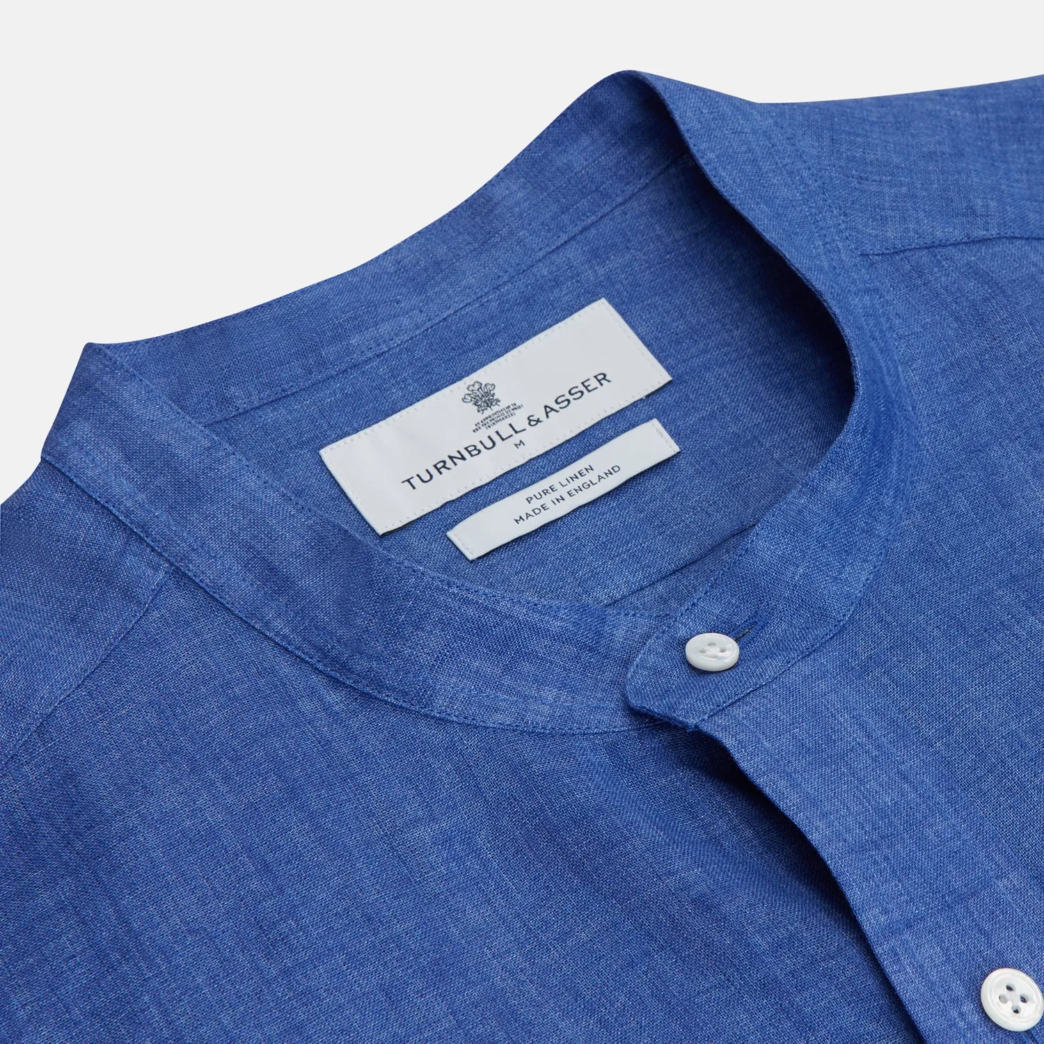 Plain Indigo Linen Weekend Fit Shirt with Stand Collar