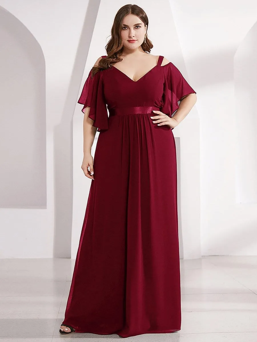 Plus Size Women's Off Shoulder Floor Length Evening Dress with Ruffle Sleeves