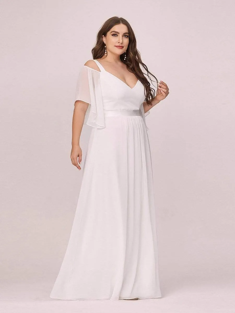 Plus Size Women's Off Shoulder Floor Length Evening Dress with Ruffle Sleeves