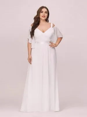 Plus Size Women's Off Shoulder Floor Length Evening Dress with Ruffle Sleeves