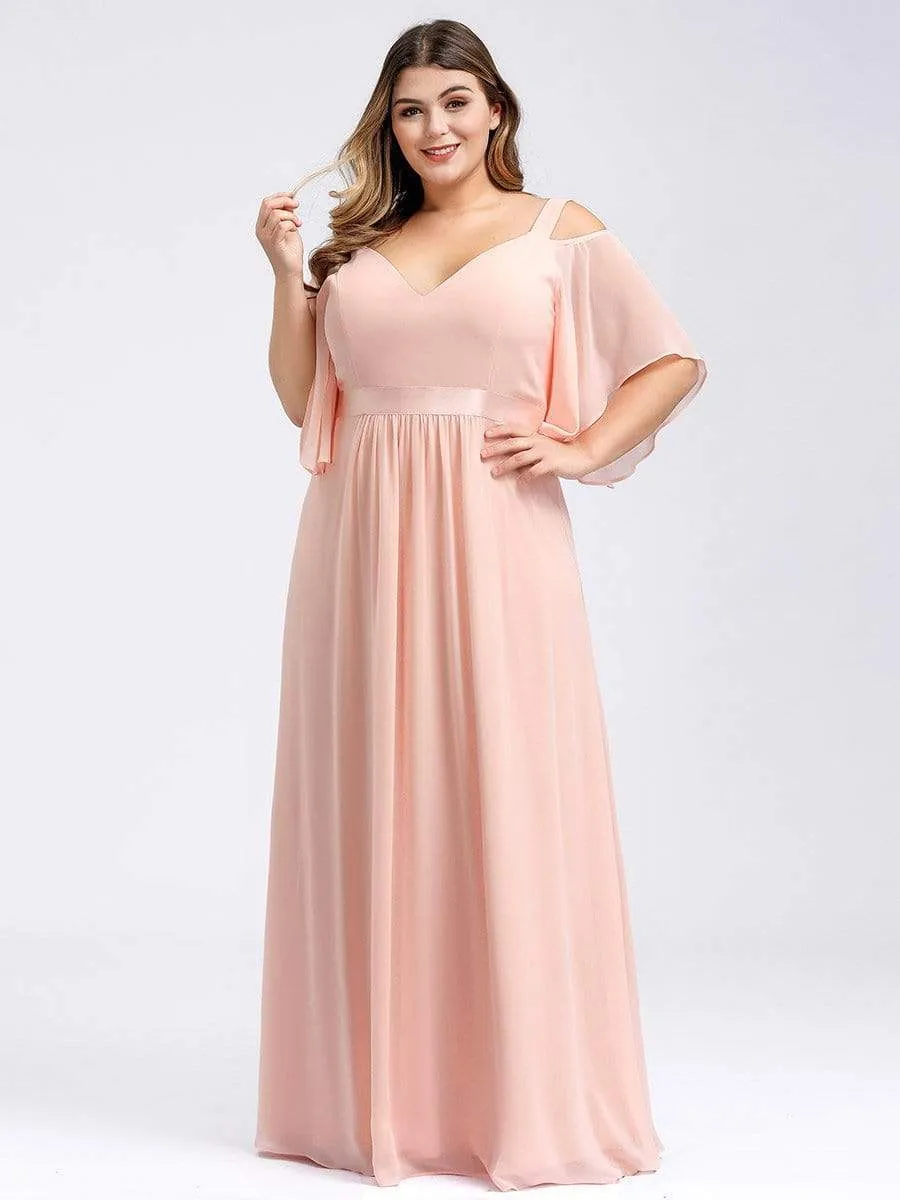 Plus Size Women's Off Shoulder Floor Length Evening Dress with Ruffle Sleeves