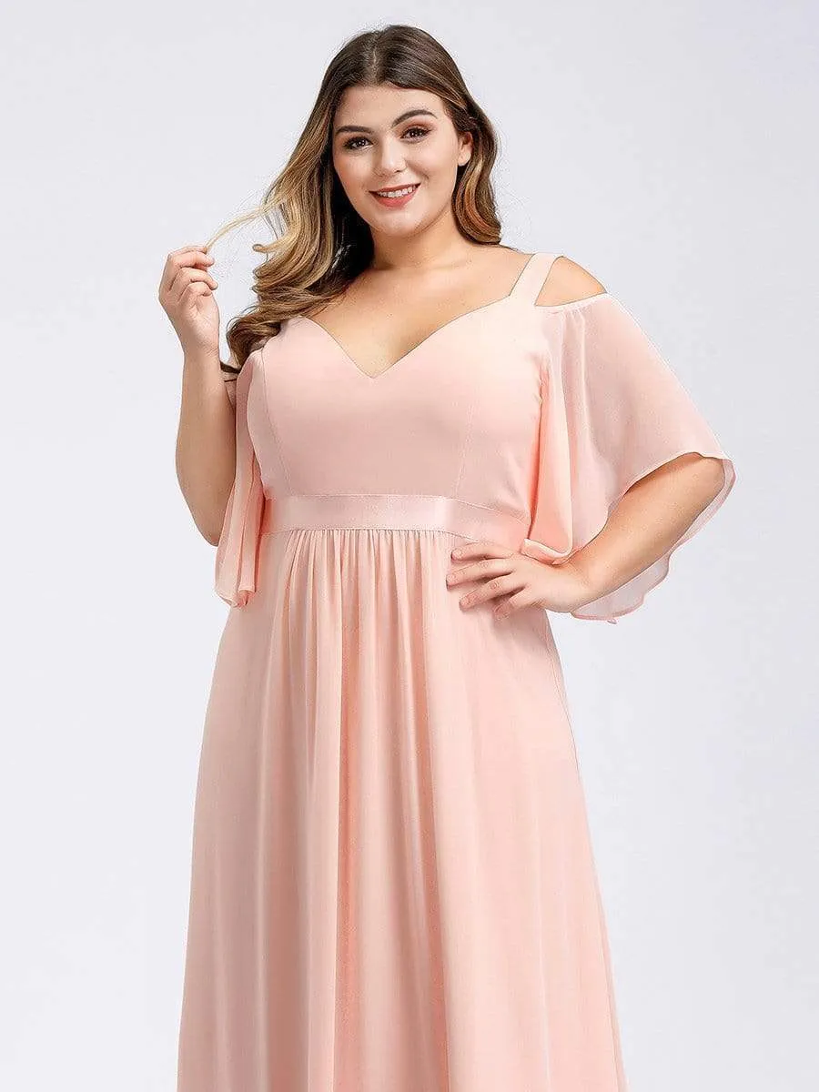 Plus Size Women's Off Shoulder Floor Length Evening Dress with Ruffle Sleeves