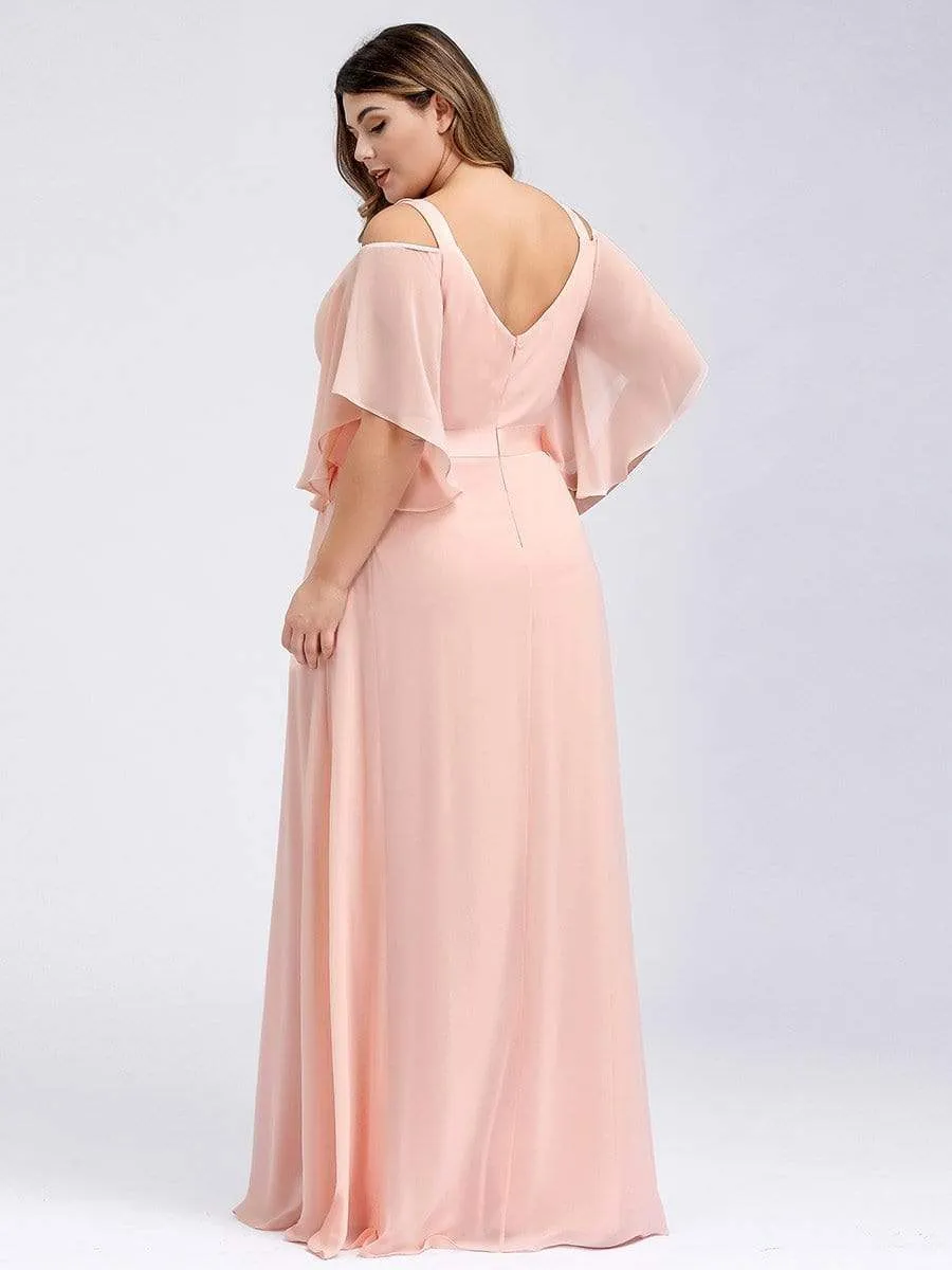 Plus Size Women's Off Shoulder Floor Length Evening Dress with Ruffle Sleeves