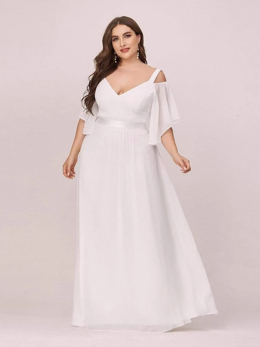 Plus Size Women's Off Shoulder Floor Length Evening Dress with Ruffle Sleeves