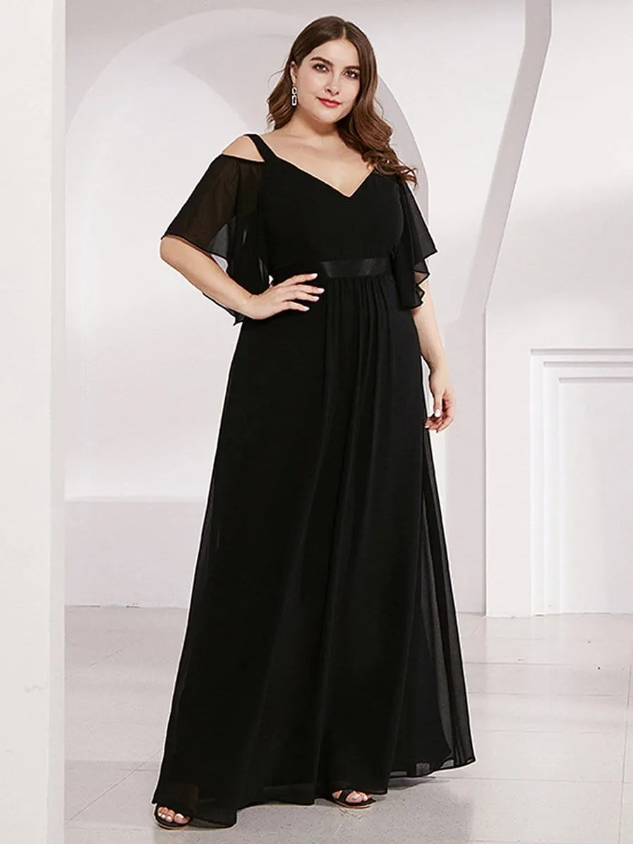 Plus Size Women's Off Shoulder Floor Length Evening Dress with Ruffle Sleeves