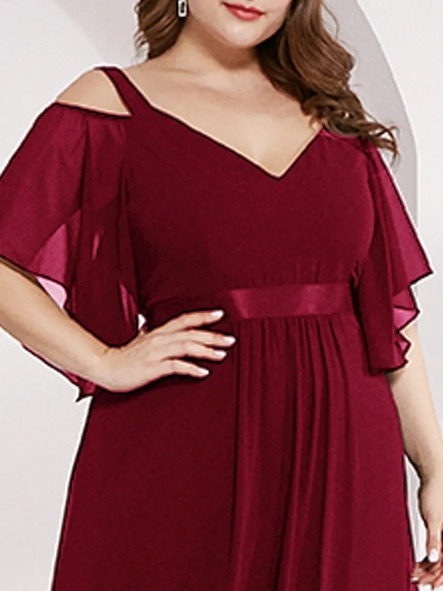 Plus Size Women's Off Shoulder Floor Length Evening Dress with Ruffle Sleeves