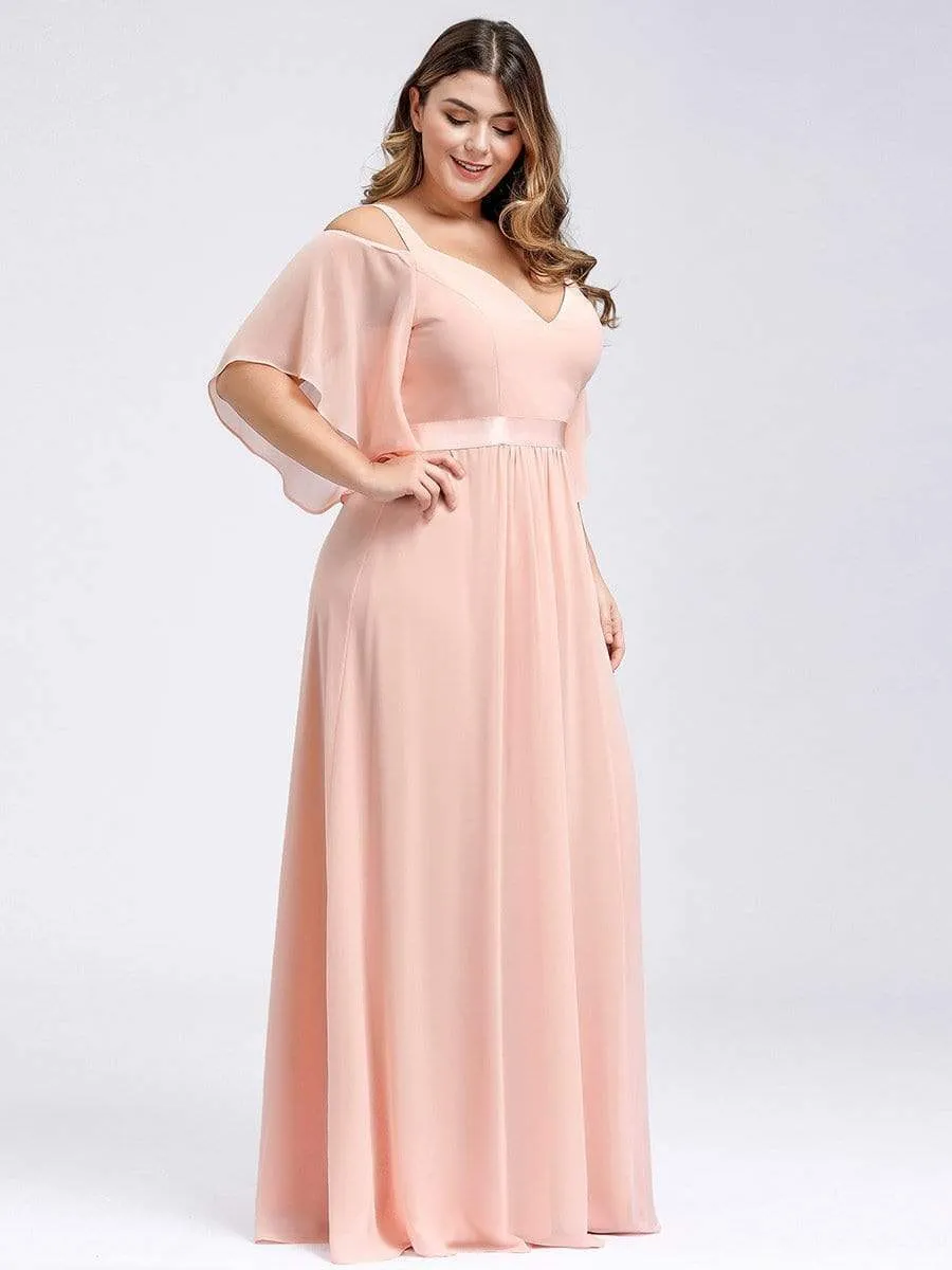 Plus Size Women's Off Shoulder Floor Length Evening Dress with Ruffle Sleeves